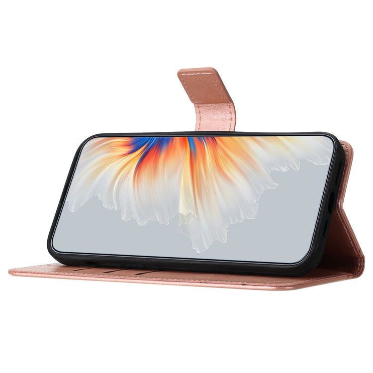 For iPhone 16 Pro Case PU Leather Stand Wallet Phone Cover Mandala Imprinted - Rose Gold