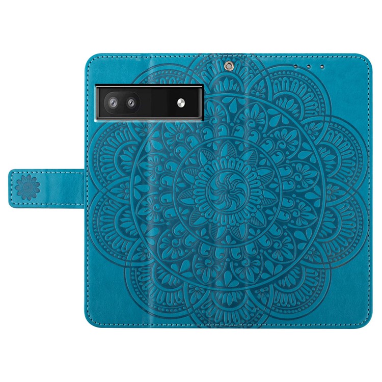 For Google Pixel 8a Case PU Leather Mandala Imprinted Phone Cover - Blue