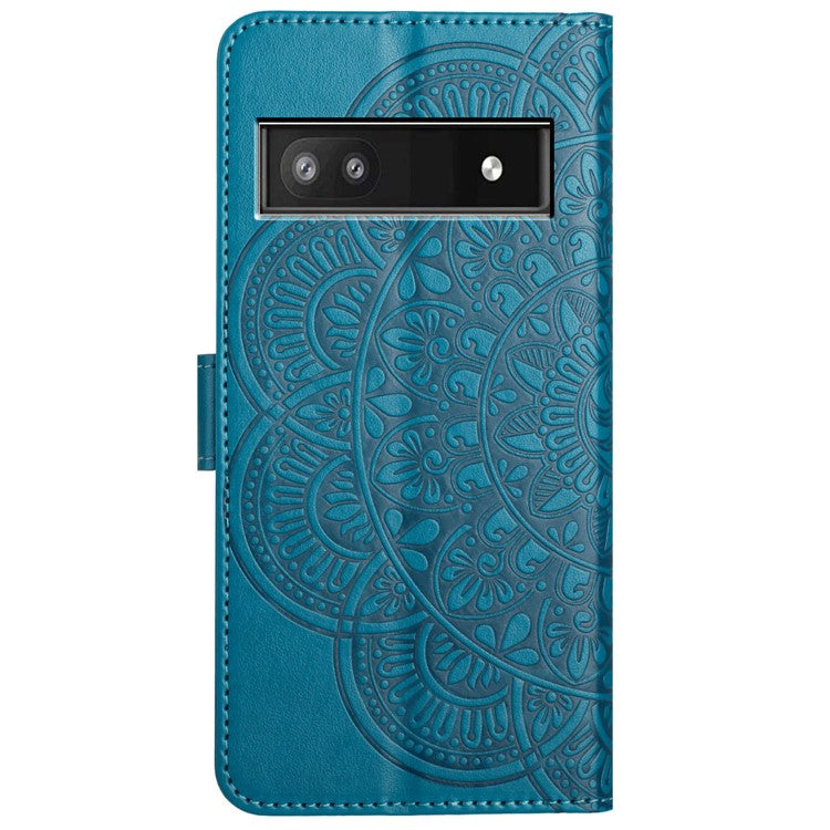 For Google Pixel 8a Case PU Leather Mandala Imprinted Phone Cover - Blue