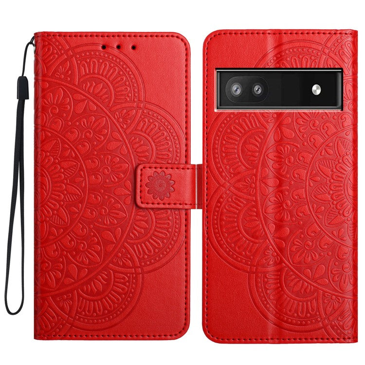 For Google Pixel 8a Case PU Leather Mandala Imprinted Phone Cover - Red