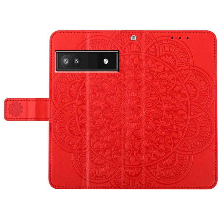 For Google Pixel 8a Case PU Leather Mandala Imprinted Phone Cover - Red