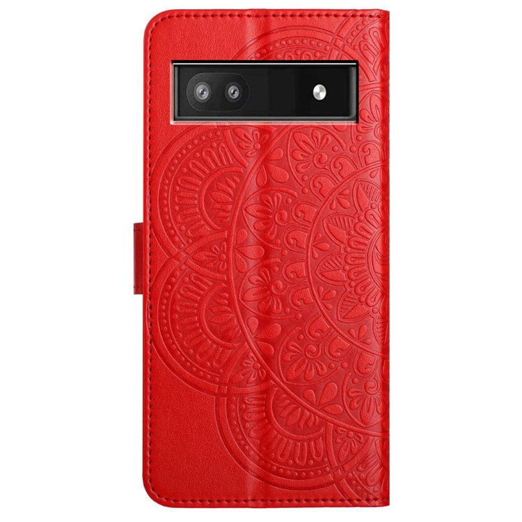 For Google Pixel 8a Case PU Leather Mandala Imprinted Phone Cover - Red