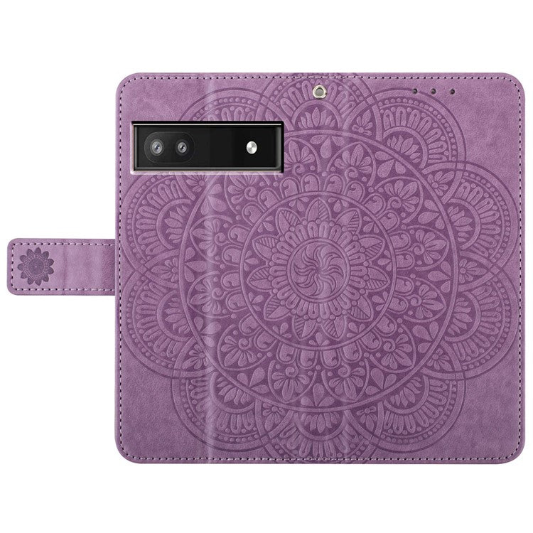 For Google Pixel 8a Case PU Leather Mandala Imprinted Phone Cover - Purple