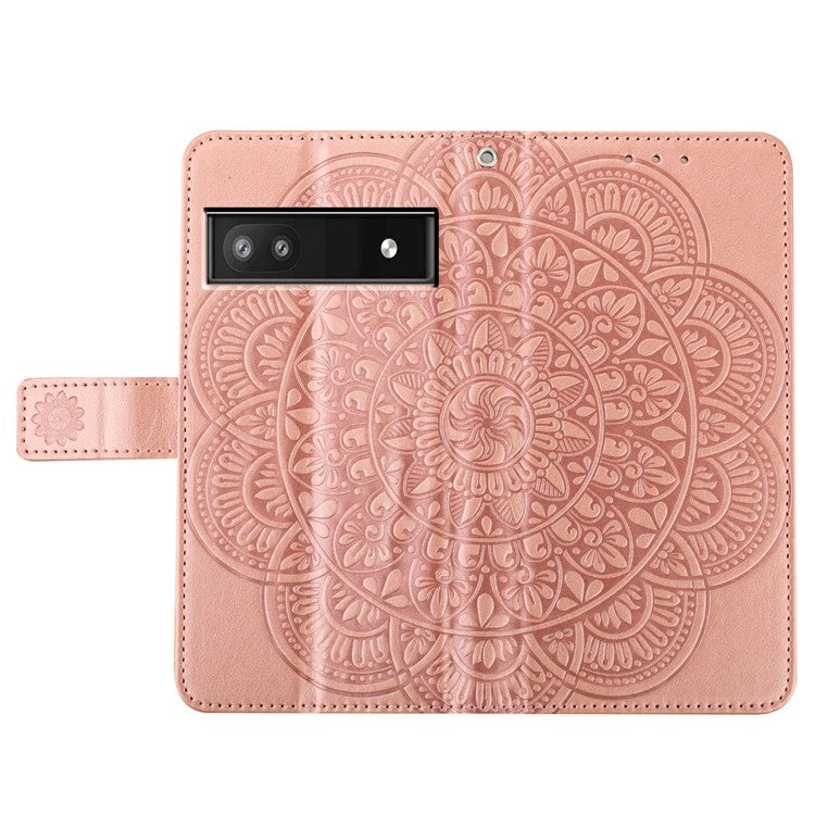 For Google Pixel 8a Case PU Leather Mandala Imprinted Phone Cover - Rose Gold