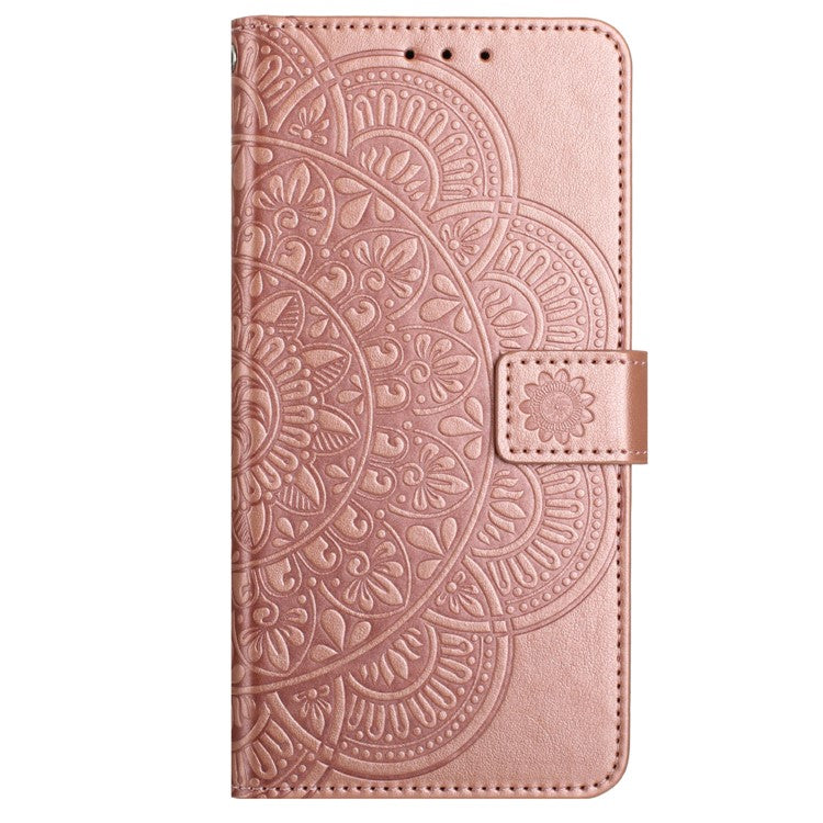 For Google Pixel 8a Case PU Leather Mandala Imprinted Phone Cover - Rose Gold