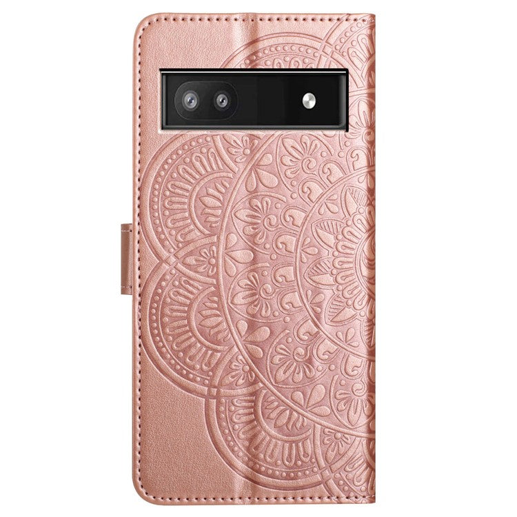 For Google Pixel 8a Case PU Leather Mandala Imprinted Phone Cover - Rose Gold