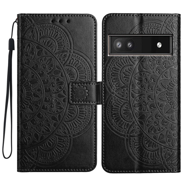 For Google Pixel 8a Case PU Leather Mandala Imprinted Phone Cover - Black