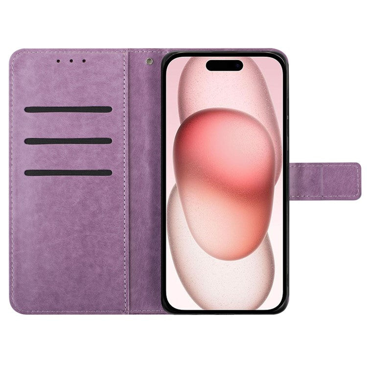 For iPhone 16 Case Mandala Flower PU Leather Flip Wallet Phone Cover - Purple