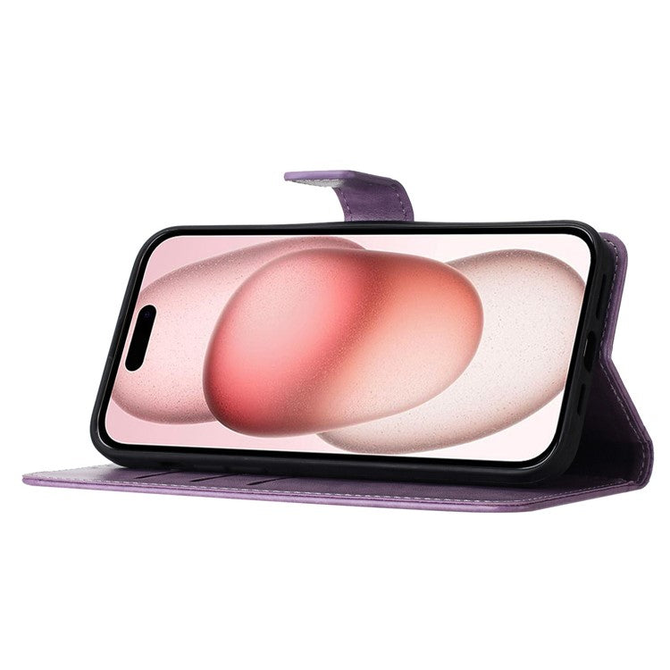 For iPhone 16 Case Mandala Flower PU Leather Flip Wallet Phone Cover - Purple