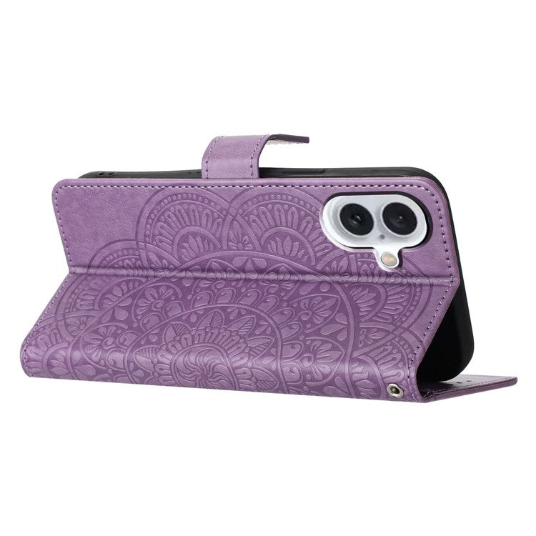 For iPhone 16 Case Mandala Flower PU Leather Flip Wallet Phone Cover - Purple