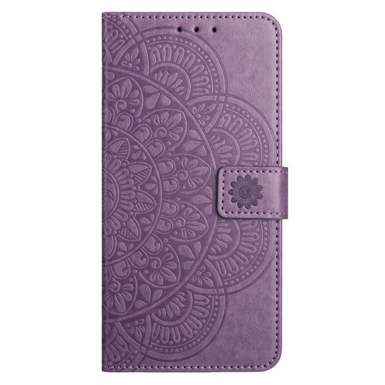 For iPhone 16 Case Mandala Flower PU Leather Flip Wallet Phone Cover - Purple