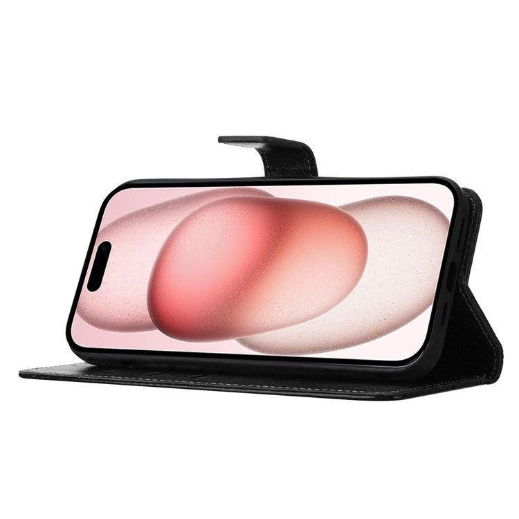 For iPhone 16 Case Mandala Flower PU Leather Flip Wallet Phone Cover - Black