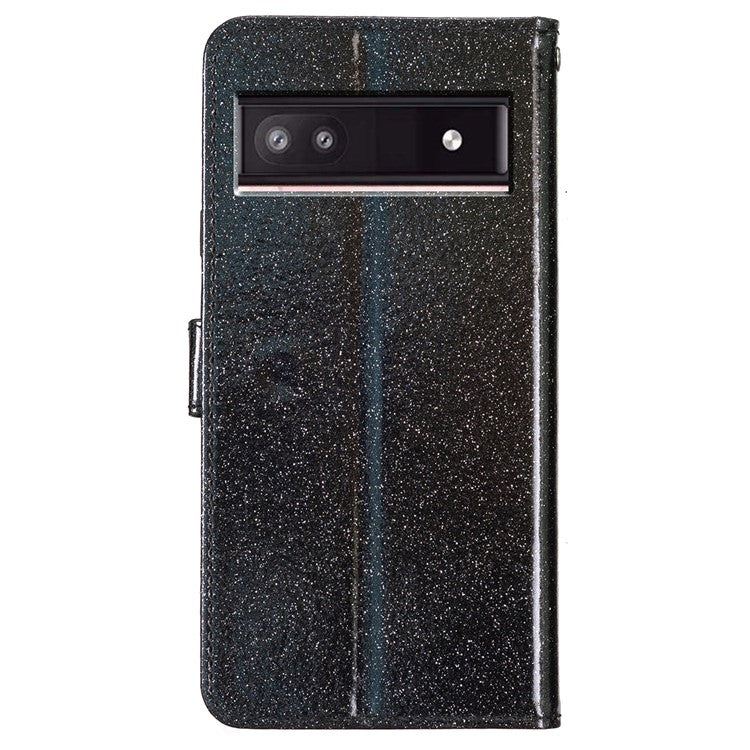 For Google Pixel 8a Case Shiny Leather Glitter Flip Stand Phone Cover - Black