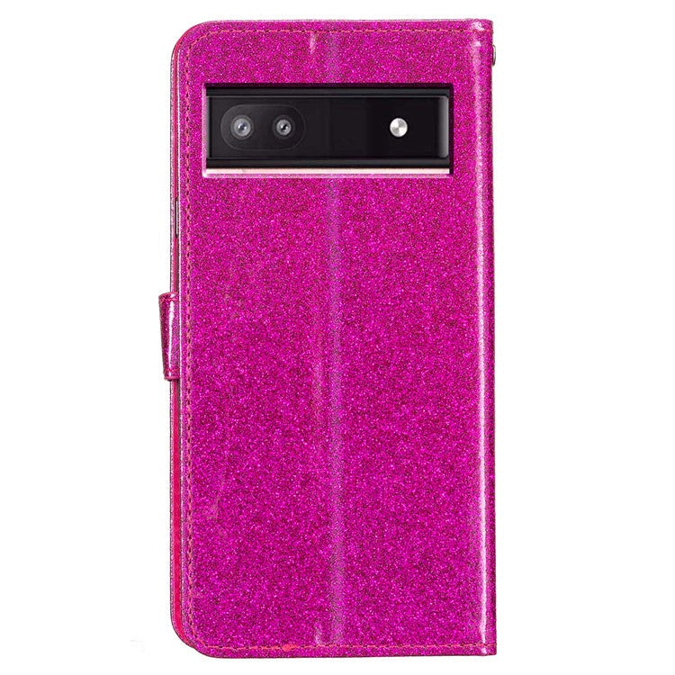 For Google Pixel 8a Case Shiny Leather Glitter Flip Stand Phone Cover - Rose
