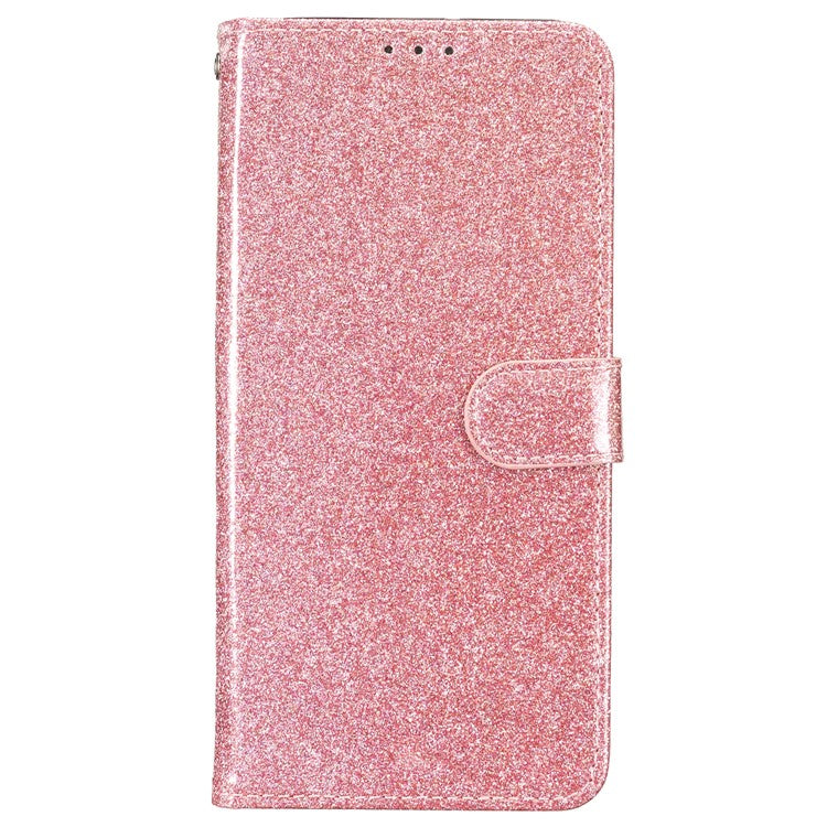 For Google Pixel 8a Case Shiny Leather Glitter Flip Stand Phone Cover - Rose Gold