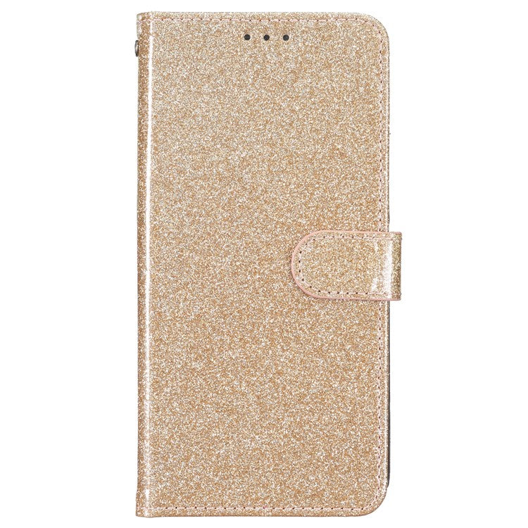 For Google Pixel 8a Case Shiny Leather Glitter Flip Stand Phone Cover - Gold