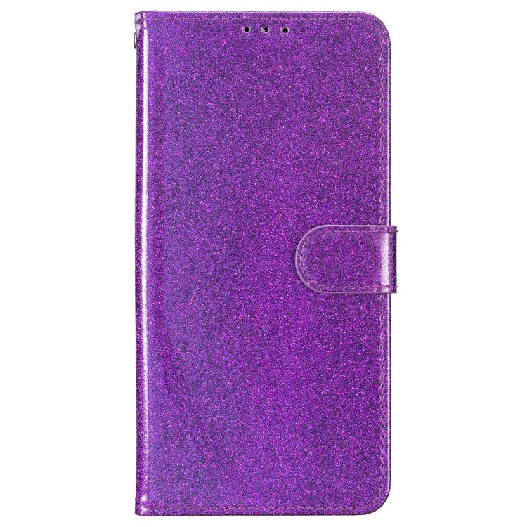 For Google Pixel 8a Case Shiny Leather Glitter Flip Stand Phone Cover - Purple