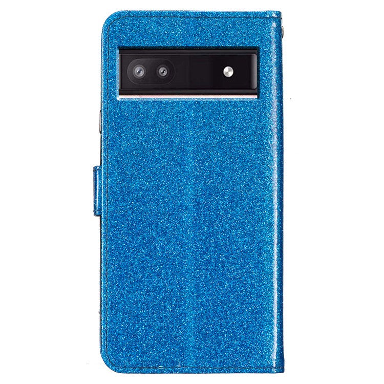 For Google Pixel 8a Case Shiny Leather Glitter Flip Stand Phone Cover - Blue