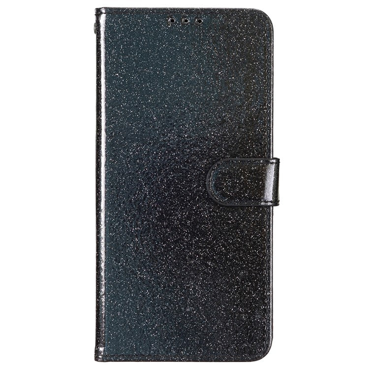 For iPhone 16 Protective Case Glitter Leather Wallet Phone Cover - Black