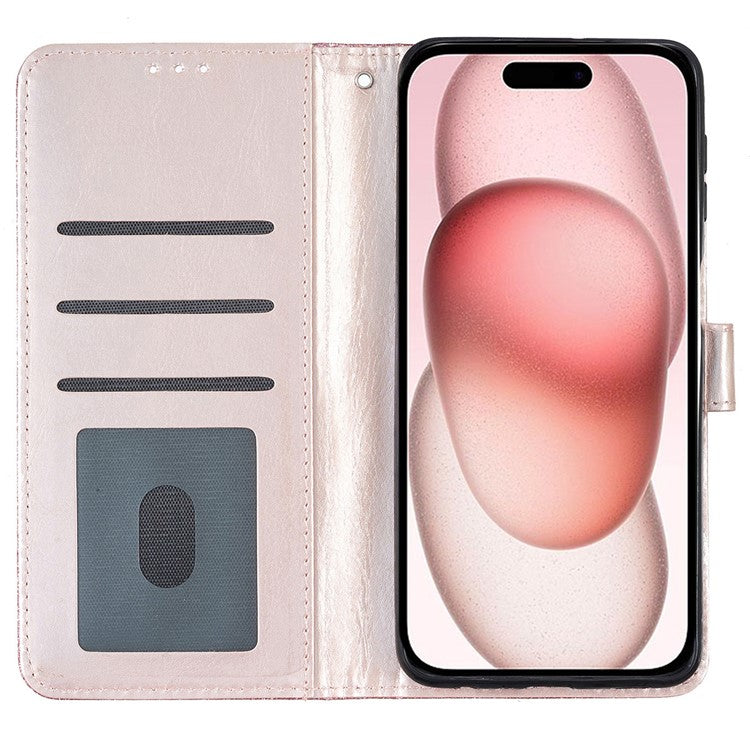 For iPhone 16 Protective Case Glitter Leather Wallet Phone Cover - Rose Gold