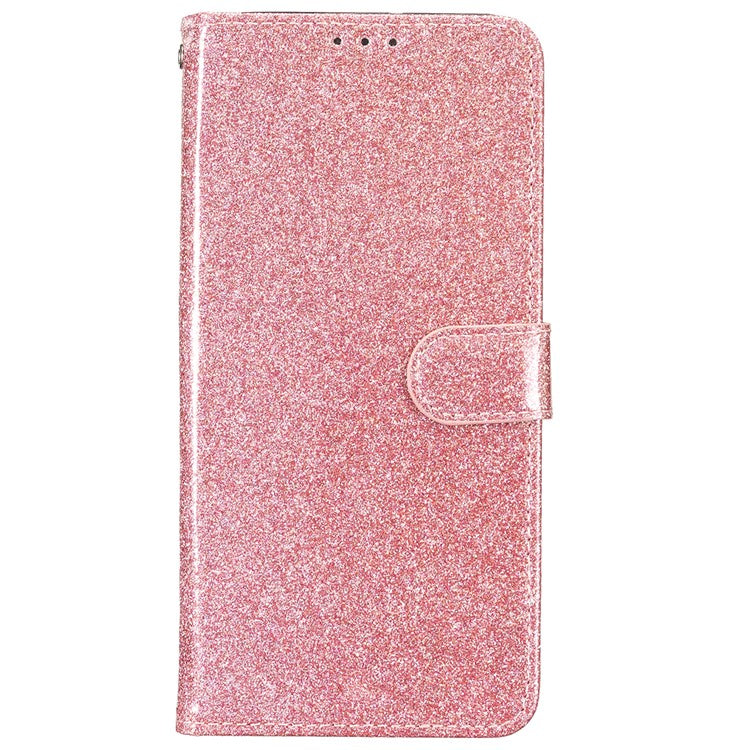 For iPhone 16 Protective Case Glitter Leather Wallet Phone Cover - Rose Gold