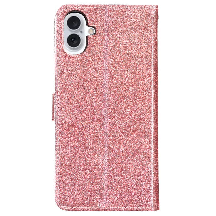 For iPhone 16 Protective Case Glitter Leather Wallet Phone Cover - Rose Gold