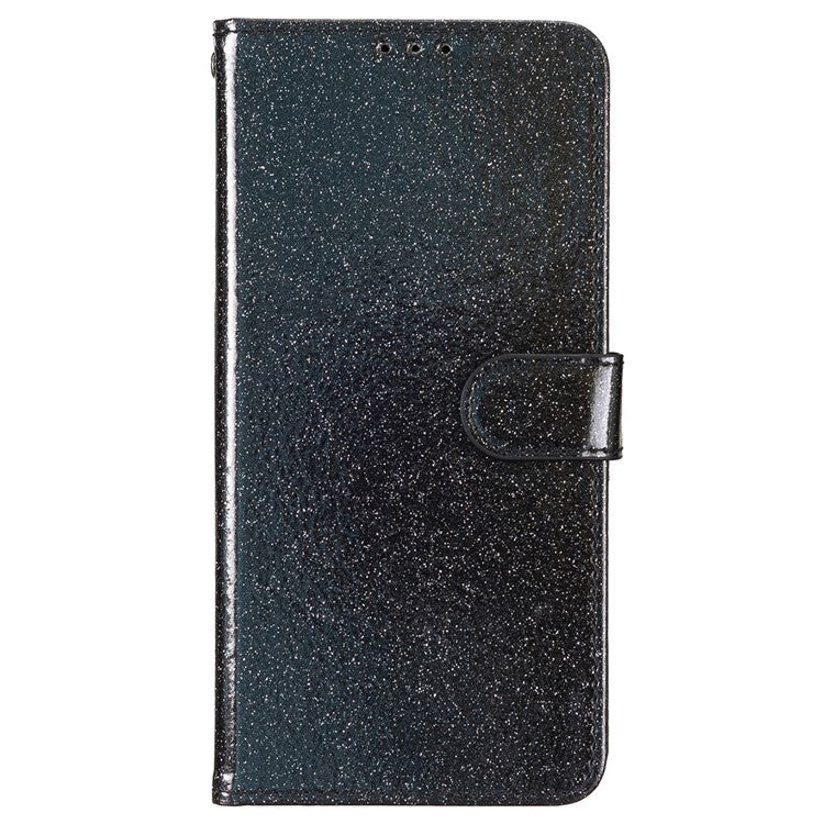 For iPhone 16 Pro Case Glitter PU Leather Wallet Card Slots Phone Cover - Black