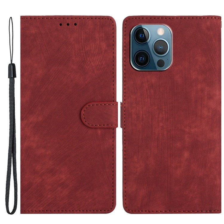 For iPhone 16 Pro Case Card Holder Leather Phone Cover Skin Touch Feeling - Red