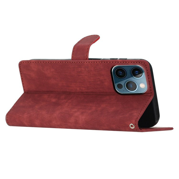 For iPhone 16 Pro Case Card Holder Leather Phone Cover Skin Touch Feeling - Red