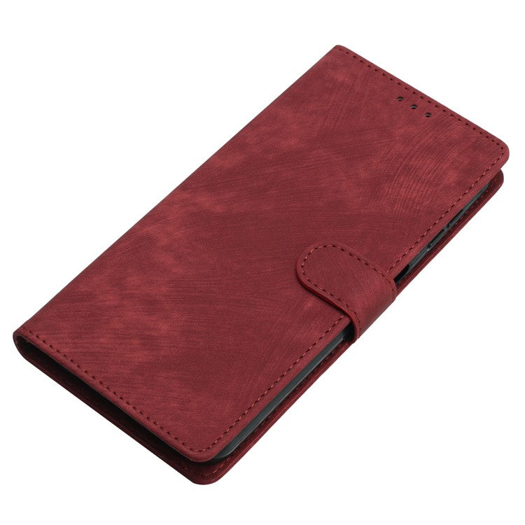 For iPhone 16 Pro Case Card Holder Leather Phone Cover Skin Touch Feeling - Red