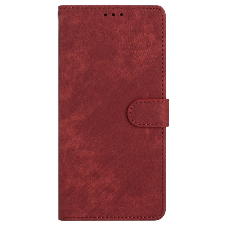 For iPhone 16 Pro Case Card Holder Leather Phone Cover Skin Touch Feeling - Red