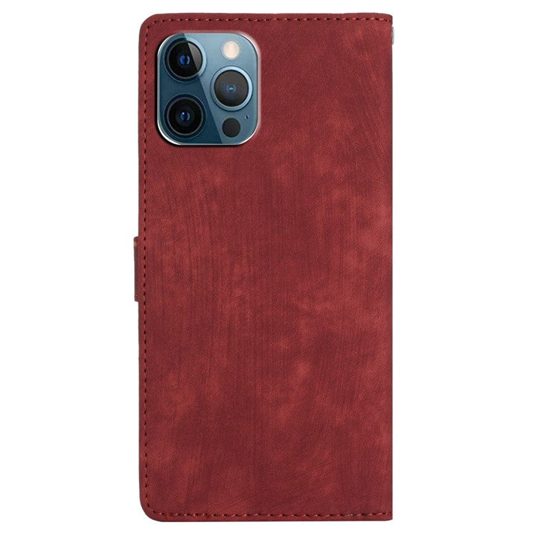 For iPhone 16 Pro Case Card Holder Leather Phone Cover Skin Touch Feeling - Red