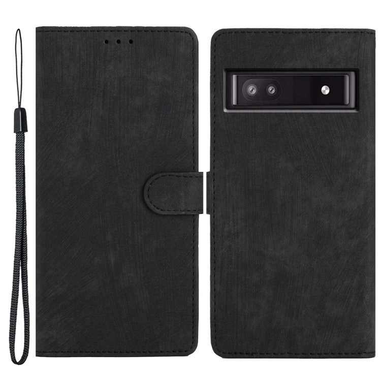 For Google Pixel 8a Case Skin-Touch PU Leather Card Holder Phone Cover - Black