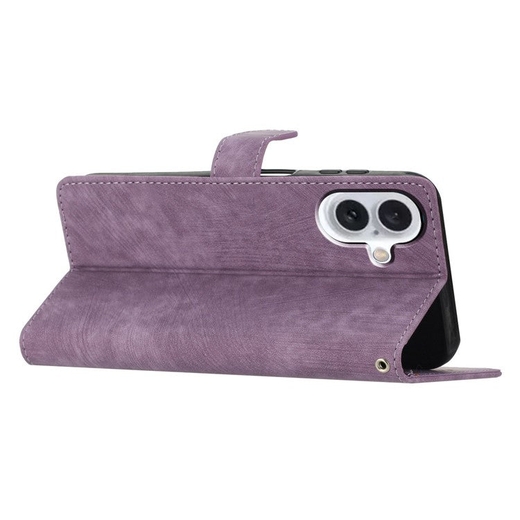 For iPhone 16 Case Card Holder Shockproof PU Leather Phone Cover - Purple