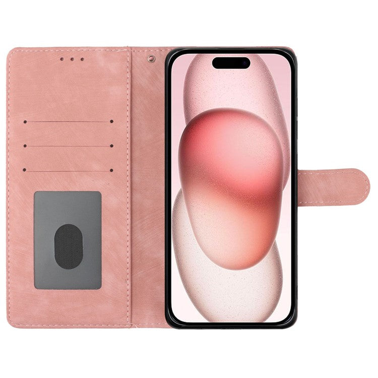 For iPhone 16 Case Card Holder Shockproof PU Leather Phone Cover - Rose Gold