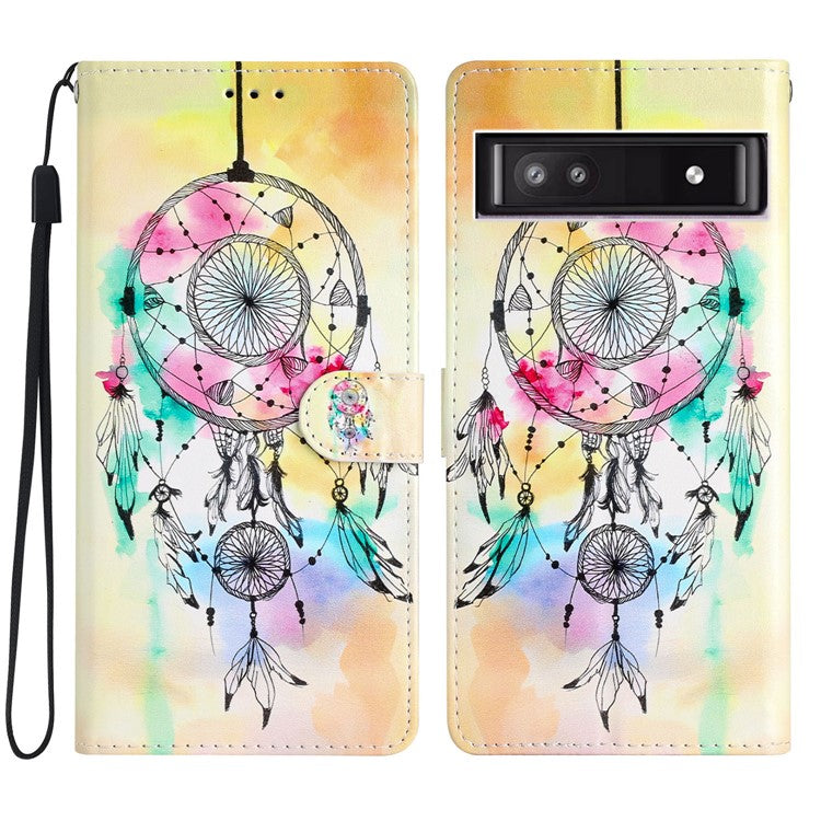 For Google Pixel 8a Case Pattern Printing Leather Phone Cover with Hand Strap - Wind Chime