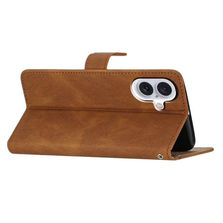 For iPhone 16 Case Line Pattern PU Leather Phone Case Crazy Horse Texture - Brown