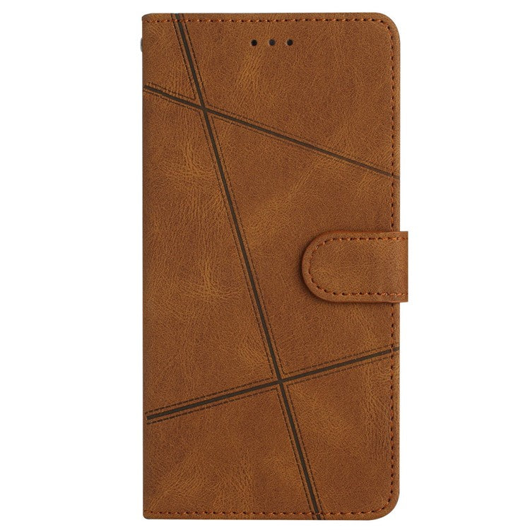 For iPhone 16 Case Line Pattern PU Leather Phone Case Crazy Horse Texture - Brown