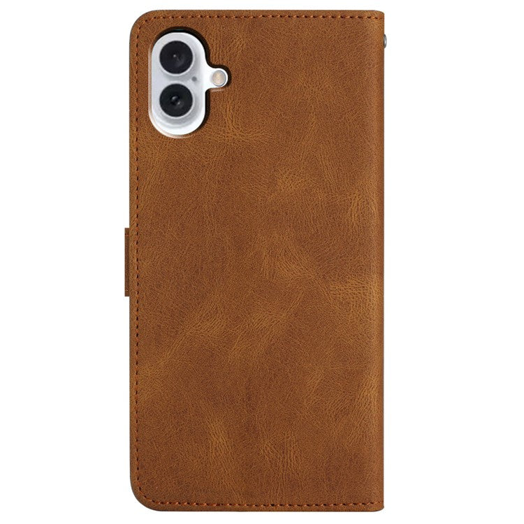 For iPhone 16 Case Line Pattern PU Leather Phone Case Crazy Horse Texture - Brown