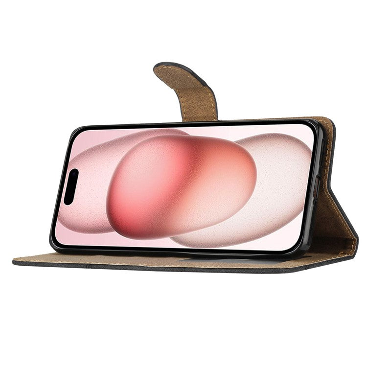 For iPhone 16 Case Line Pattern PU Leather Phone Case Crazy Horse Texture - Blue