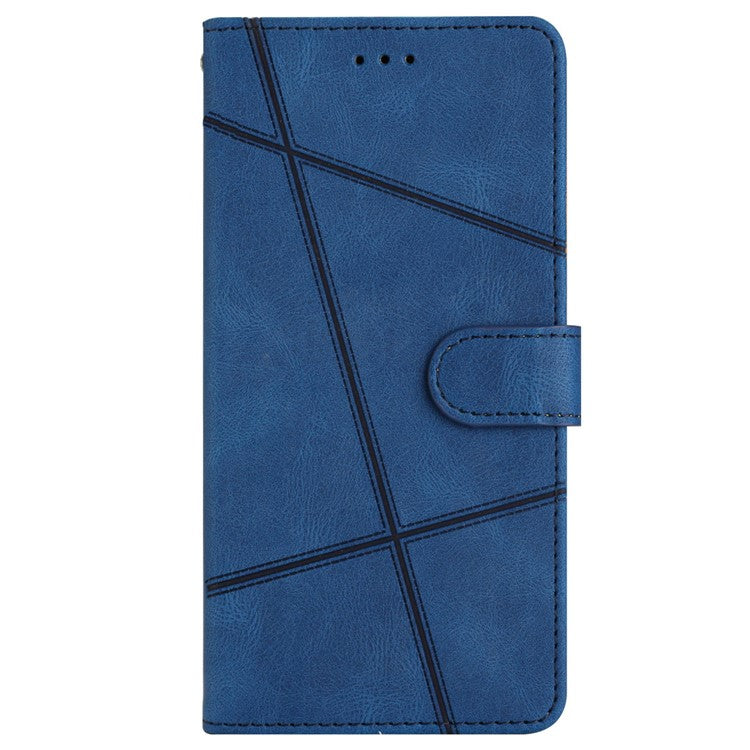 For iPhone 16 Case Line Pattern PU Leather Phone Case Crazy Horse Texture - Blue
