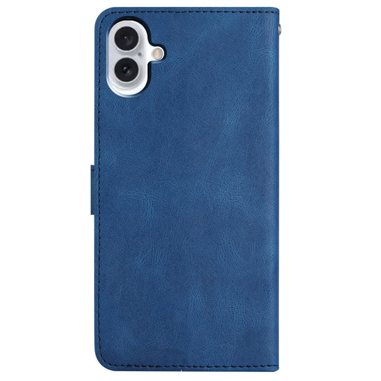 For iPhone 16 Case Line Pattern PU Leather Phone Case Crazy Horse Texture - Blue