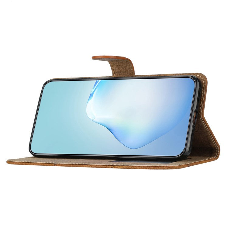 For iPhone 16 Pro Case Crazy Horse Texture PU Leather Wallet Stand Phone Cover - Brown