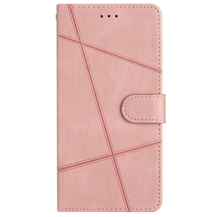 For iPhone 16 Plus Case Line Pattern PU Leather Stand Wallet Phone Cover - Rose Gold