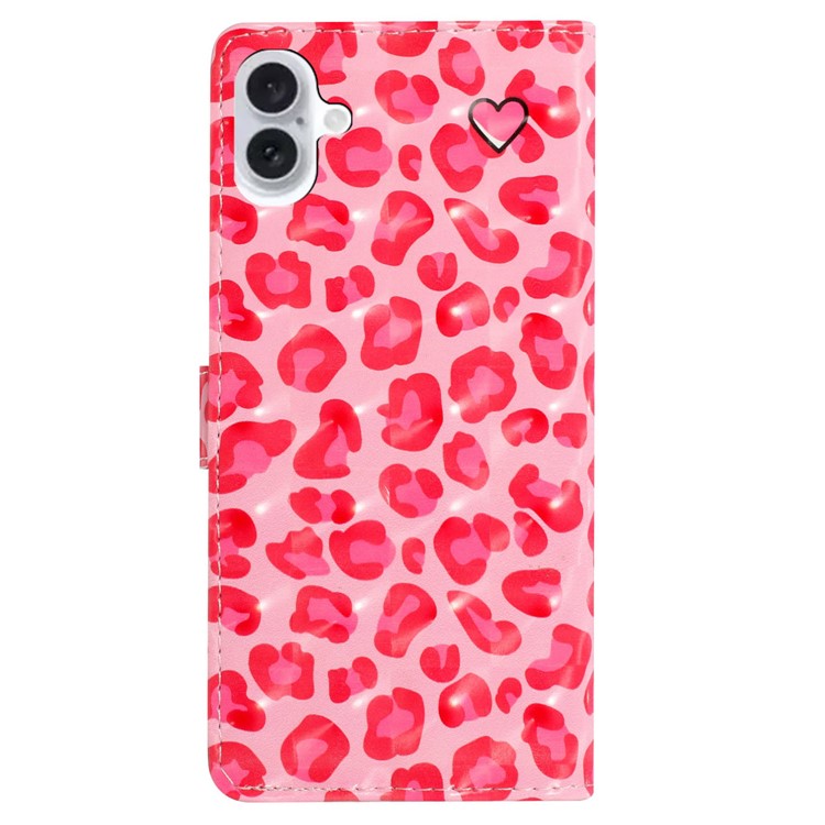 For iPhone 16 Plus Case PU Leather 3D Pattern Printing Wallet Phone Cover - Pink Leopard Print