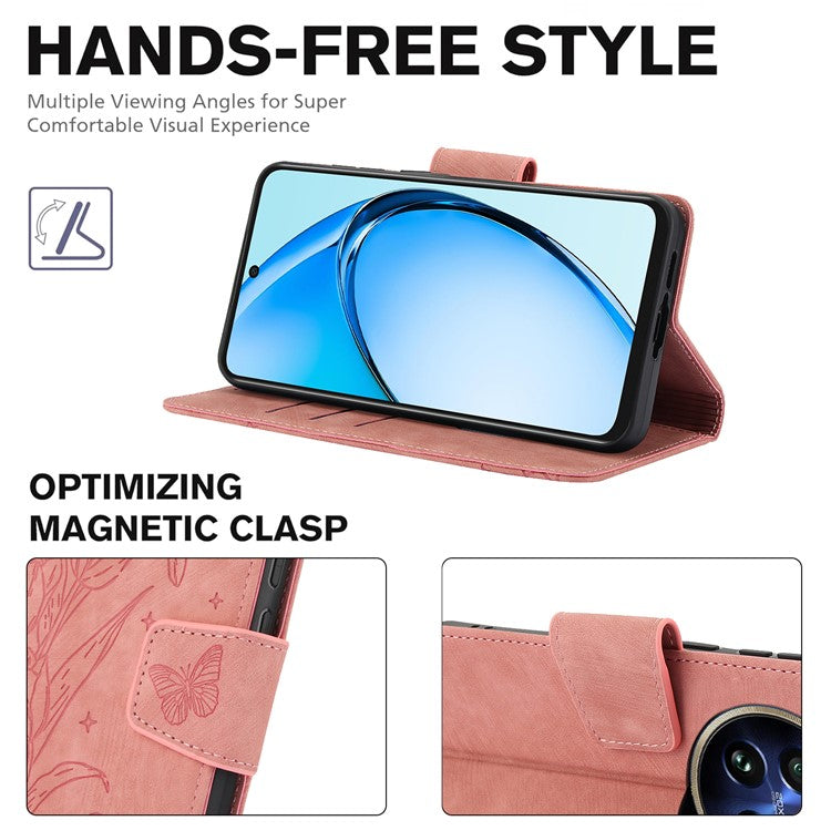 SY-001 For Realme 12 Pro 5G / 12 Pro+ 5G Case with Wrist Strap Butterfly Flower Leather Phone Cover Folio Wallet - Pink