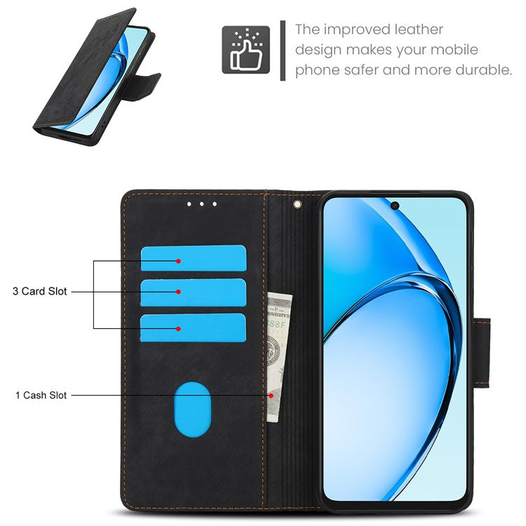 SY-001 For Realme 12 Pro 5G / 12 Pro+ 5G Case with Wrist Strap Butterfly Flower Leather Phone Cover Folio Wallet - Black