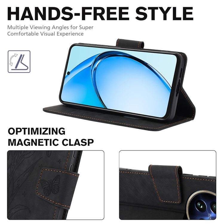 SY-001 For Realme 12 Pro 5G / 12 Pro+ 5G Case with Wrist Strap Butterfly Flower Leather Phone Cover Folio Wallet - Black