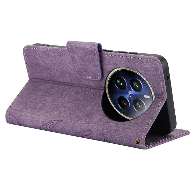 SY-001 For Realme 12 Pro 5G / 12 Pro+ 5G Case with Wrist Strap Butterfly Flower Leather Phone Cover Folio Wallet - Purple