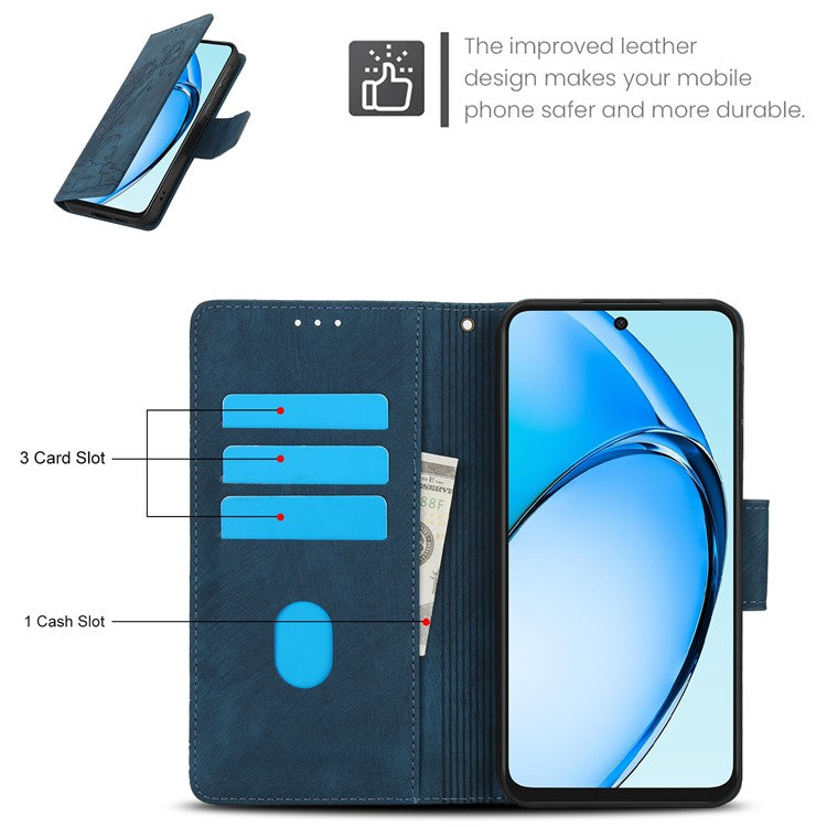 SY-001 For Oppo A60 4G Case with Hand Strap Butterfly Flower Leather Wallet Phone Cover - Blue